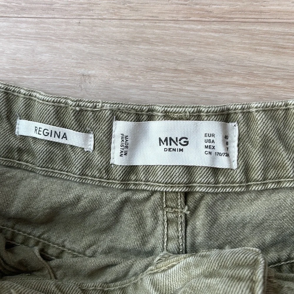 Mango Regina Slouch Jeans Khaki Green Size 8 - Picture 5 of 10